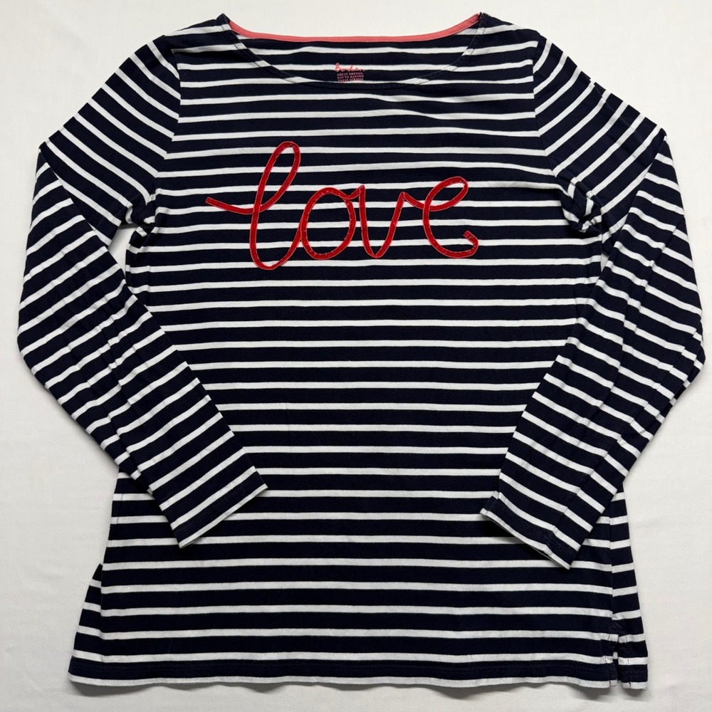 Boden Breton Stripe Top Love Graphic Nautical Long Sleeve Cotton Tee 10